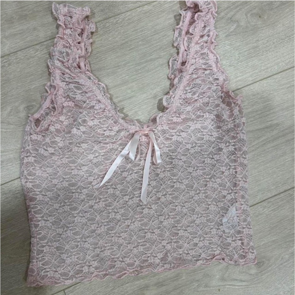 Garage Soft Pink Lace Top with Bow Detail